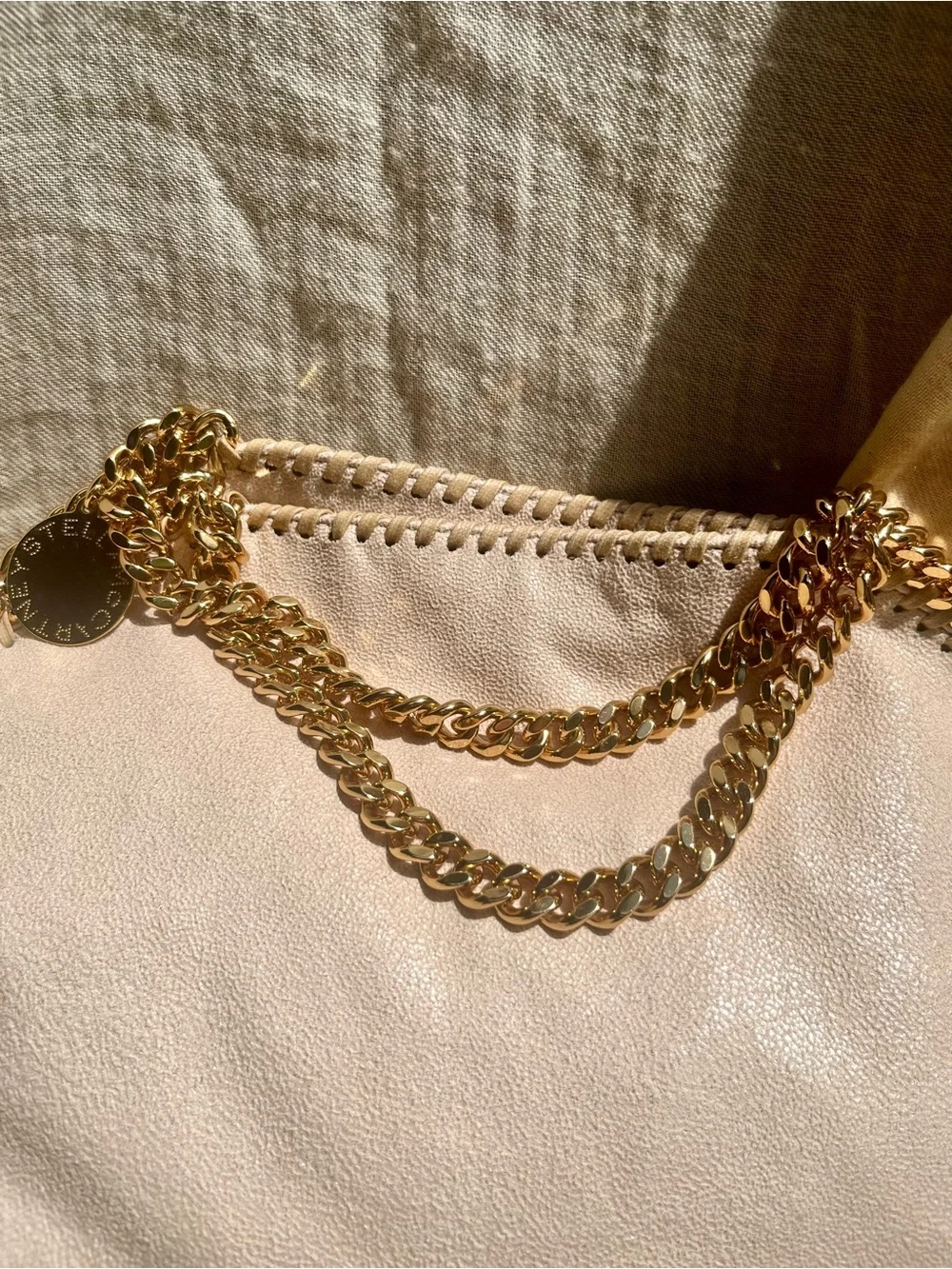 Stella McCartney Cream Falabella Fold-Over Shoulder Bag with Gold Chain